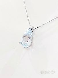 Collana pendente Acquamarina Goccia Diamante Oro