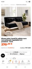 Divano-letto velluto nero