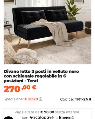 Divano-letto velluto nero