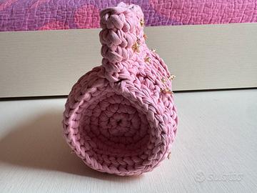 borsa uncinetto rosa antico con stelline oro