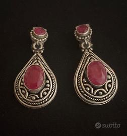 Orecchini Clip in Argento Indiano e Radice Rubino