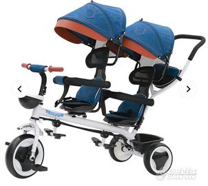 Passeggino triciclo tricygo gemellare blu kidfun