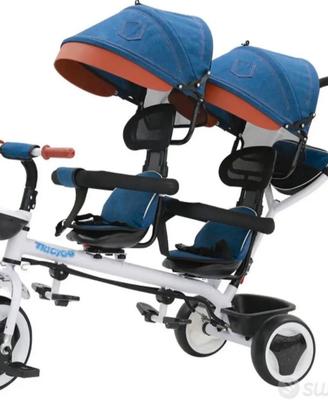 Passeggino triciclo tricygo gemellare blu kidfun