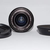 Minolta MC W. Rokkor 28 mm f 3.5, paraluce, tappi