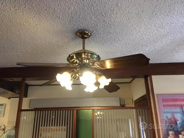 Lampadario ventilatore ottone con pale