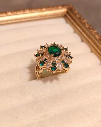 Anello elegante placcato oro con zirconi 