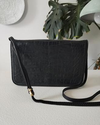 The Bridge borsa vintage pelle nera stampa cocco 