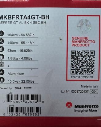 Manfrotto MKBFRTA4GT-BH treppiede per fotocamere