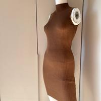 Vestito longuette marrone a coste aderente M 42