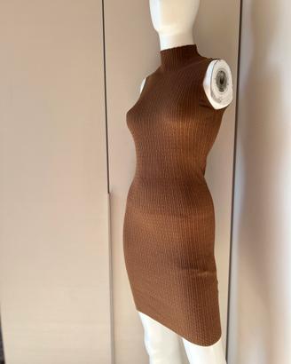 Vestito longuette marrone a coste aderente M 42