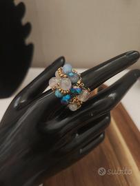 anello in rame e pietre agata, cristalli 
