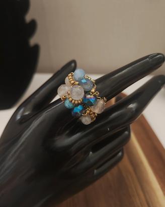 anello in rame e pietre agata, cristalli 