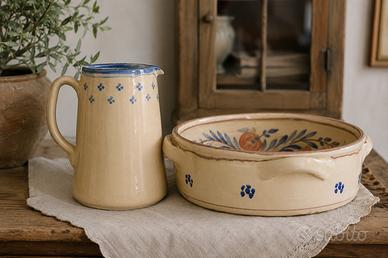 Set decorativo vintage brocca e ciotola, ceramica