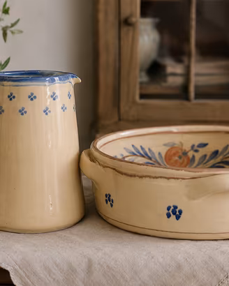 Set decorativo vintage brocca e ciotola, ceramica