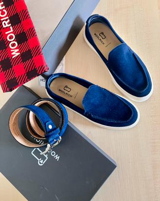 Scarpe mocassini e cintura Woolrich suede blu 40