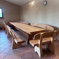 tavolo legno tronco unico abete  con panche