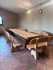 tavolo legno tronco unico abete  con panche