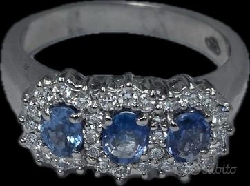 ANELLO ORO ZAFFIRI 0.60 CARATI DIAMANTI