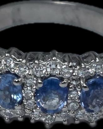 ANELLO ORO ZAFFIRI 0.60 CARATI DIAMANTI