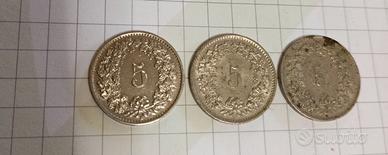 N.3 monete Svizzere da 5 Rappen