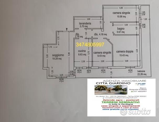 Appartamento con tre camere da letto e due bagni