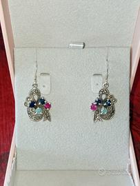 orecchini arg.925 Rub./zaff./smeraldo 