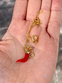 Collana argento 925 dorato con cornetto corallo
