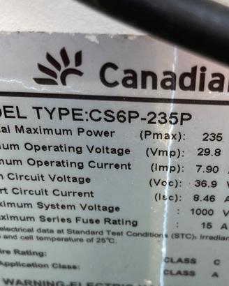 3 Pannelli solari canadian solar 235w