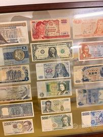 Quadro d'arredo vintage con 20 banconote dal mondo