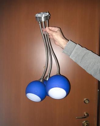 Lampada a soffitto tre luci snodabili Vetro Blu