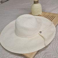 Cappello donna a tesa larga in carta  colore panna