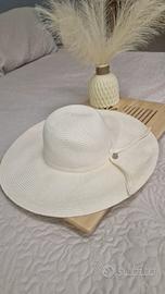 Cappello donna a tesa larga in carta  colore panna