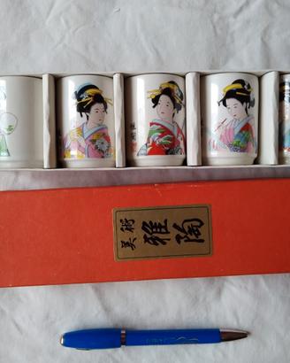 set 5 tazzine tè Giappone geishe/bijin nuove 70-80
