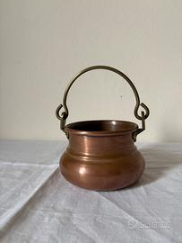 Paiolo calderotto in rame manico in ottone vintage
