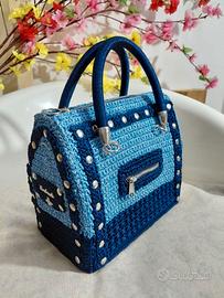 Borsa artigianale bauletto azzurro e blu in cordon