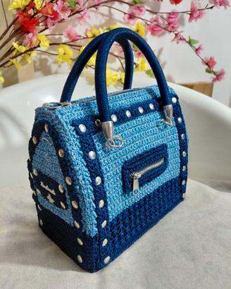 Borsa artigianale bauletto azzurro e blu in cordon