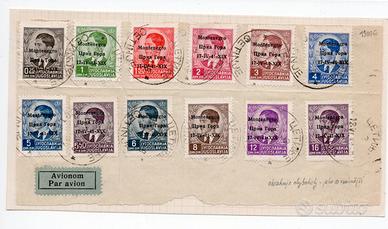 Italia Montenegro frammento con 12 francobolli