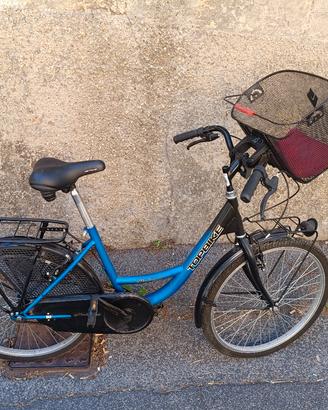 bicicletta da passeggio con portapacchi e cestino 