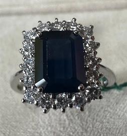 ANELLO ORO 18kt. DIAMANTI E ZAFFIRO OTTAGONALE
