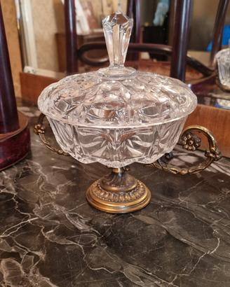 porta bonbon vintage di cristallo e bronzo