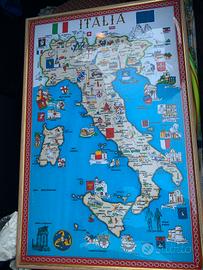Quadro carta geografica italia vintage con cornice