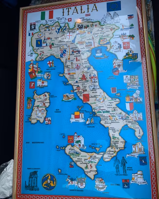 Quadro carta geografica italia vintage con cornice