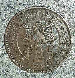Cipro, dominio britannico,5 Mils 1955