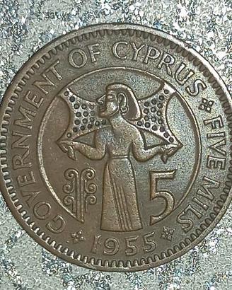 Cipro, dominio britannico,5 Mils 1955