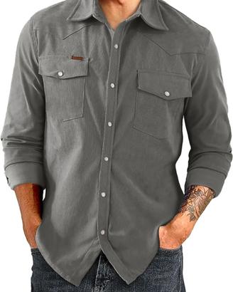 Camicia uomo velluto a coste grigia