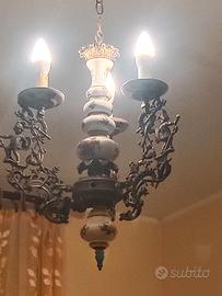 LAMPADARIO BRONZO E CERAMICA IN CRAQUELE' ANNI 60