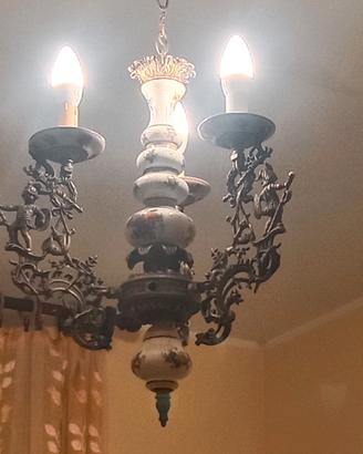 LAMPADARIO BRONZO E CERAMICA IN CRAQUELE' ANNI 60