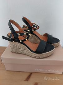 Sandali zeppa in pelle nera n. 36 nuove con scatol