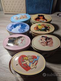 set 7 scatoline di latta vintage 