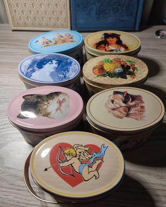 set 7 scatoline di latta vintage 